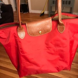 Longchamp red medium tote bag